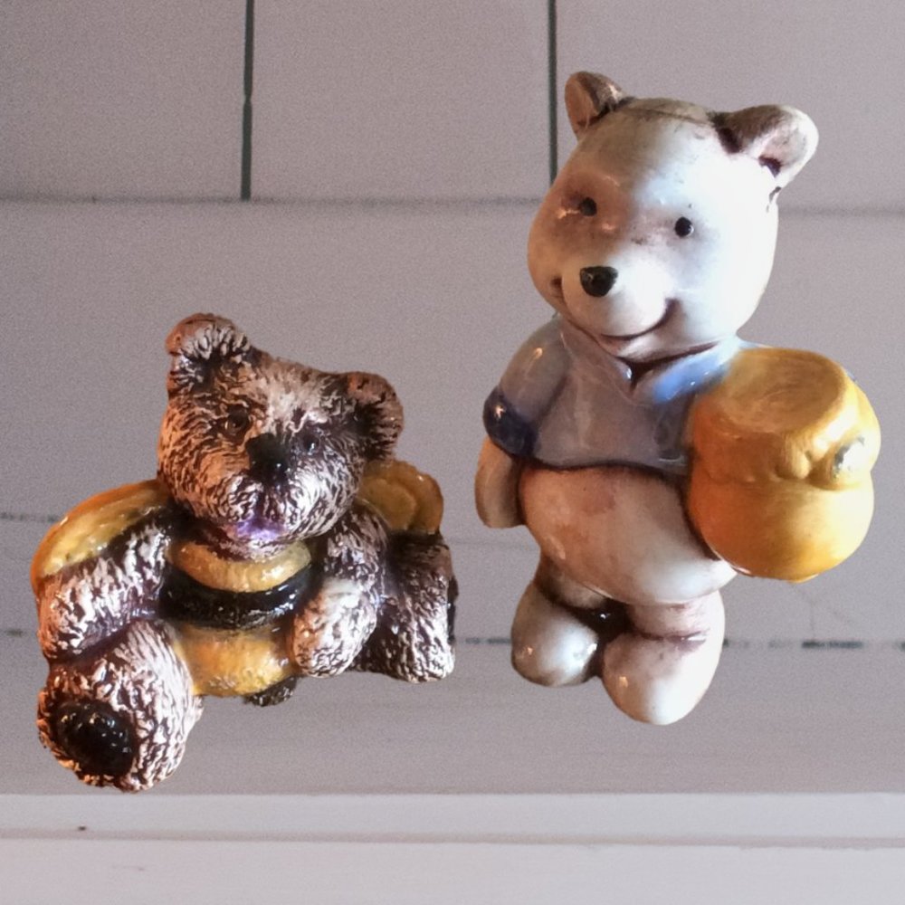 Honey Bear Bumble Bee Figurines, Handcrafted, Artist Signed